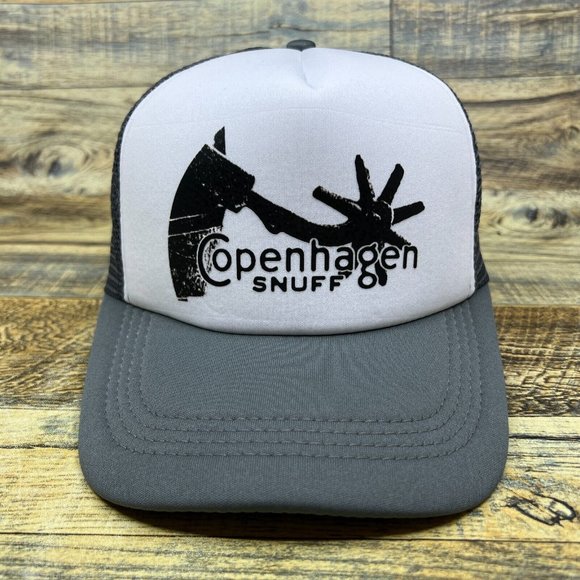 Copenhagen Snuff Vintage Logo Mens Trucker Hat Grey Snapback Chewing Tobacco Cap - Picture 2 of 8
